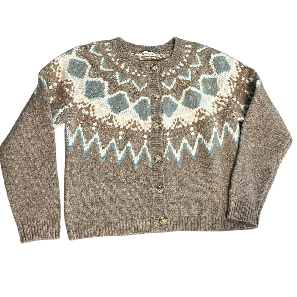 Heartloom Wool Blend Fair Isle Cardigan Sweater L